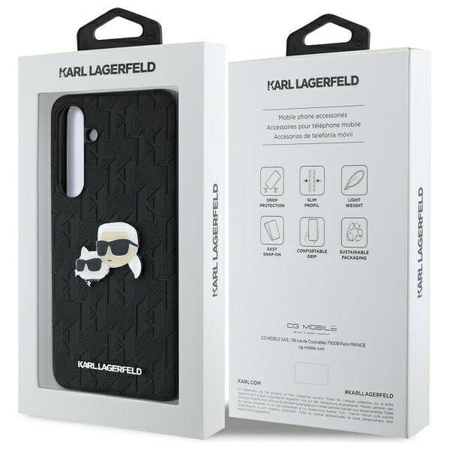 Original Case SAMSUNG GALAXY S24 FE Karl Lagerfeld Hardcase Monogram Karl&Choupette Head Pin (KLHCS24FEPGKLKCPK) black