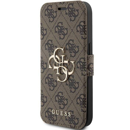 Original Case APPLE IPHONE 15 PRO Guess Book 4G Metal Gold Logo (GUBKP15L4GMGBR) brown