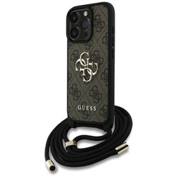 Original Handyhülle IPHONE 16 PRO MAX Guess 4G Big Logo Cord Stap Crossbody braun