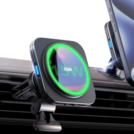 ESR Halolock Magnetische QI2-Autohalterung mit MagSafe 15W-Induktionsladegerät für Lüftungsschlitze – Schwarz