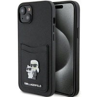 Etui Karl Lagerfeld Saffiano Cardslot Karl&Choupette Metal Pin do iPhone 15 - czarne