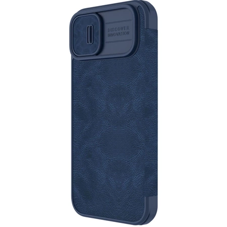 Nillkin Qin Leather Pro Case etui iPhone 14 Plus osłona na aparat kabura pokrowiec obudowa z klapką niebieski
