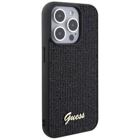 Guess Disco Metal Script Hülle für iPhone 15 Pro – Schwarz