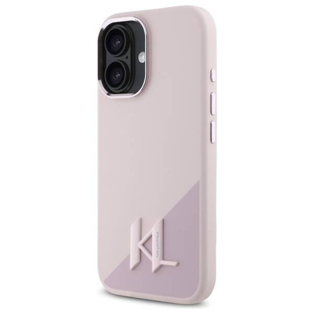 Original Case IPHONE 16 Karl Lagerfeld Hardcase Silicone Shadow Metal Initial MagSafe (KLHMP16SSCMKMPCP) pink