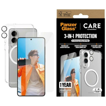 CARE by PanzerGlass Flagship 3in1 Case+Glass+Lens für Samsung Galaxy S25 Edge - transparent