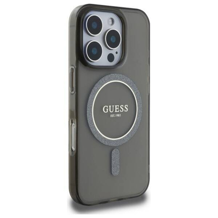 Original Case IPHONE 16 PRO Guess Hardcase IML Glitter Circle MagSafe (GUHMP16LHFGEREK) black