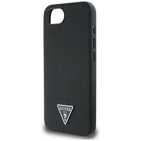 Etui Guess Grained Triangle MagSafe na iPhone 16e - czarne