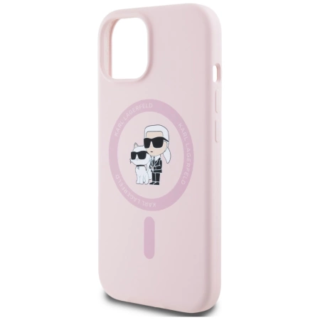 Karl Lagerfeld Silikon Karl&amp;Choupette MagSafe iPhone 15 Hülle - Rosa