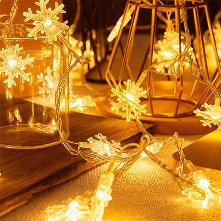 Lampki choinkowe LED snowflake/star - 10m/80 lampek ciepłe białe/warm white zasilane bat. 3xAA EHD-LS06