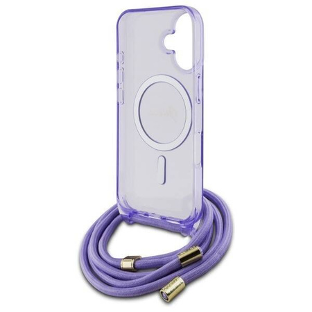 Original Handyhülle IPHONE 16 Guess Hardcase Crossbody Cord Script MagSafe (GUHMP16SHCTSGNSU) violett