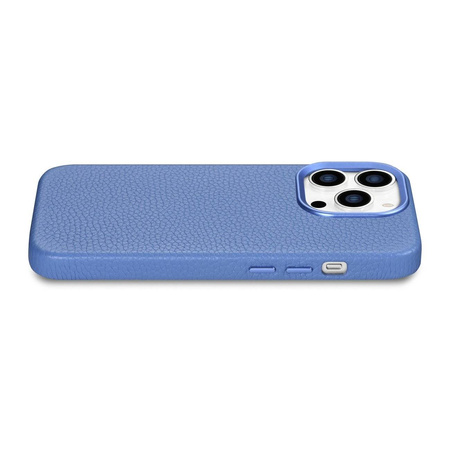 iCarer Litchi Premium Leather Case skórzane etui iPhone 14 Pro magnetyczne z MagSafe jasnoniebieski (WMI14220710-LB)