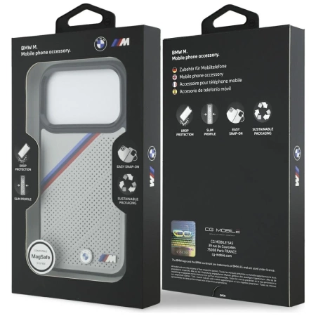 Etui BMW M Tricolor Metal Logo MagSafe do iPhone 17 Pro - szare