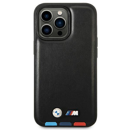 Oryginalne Etui IPHONE 14 PRO MAX BMW Leather Stamp Tricolor MagSafe (BMHMP14X22PTDK) czarne