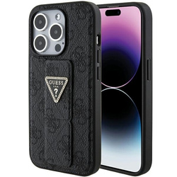 Guess nakładka do iPhone 15 Pro 6,1&quot; GUHCP15LPGS4TDK czarna HC GRIPSTAND PU 4G TRIANGLE STRASS