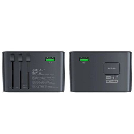 Adapter ładowarka podróżna Acefast Z1 GaN 75W PD 3x USB-C 2x USB-A - czarny