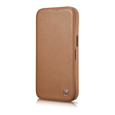 iCarer CE Premium Leather Folio Case skórzane etui iPhone 14 Plus z klapką magnetyczne MagSafe brązowy (WMI14220715-BN)