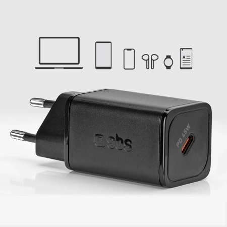 SBS TETRGAN1C45W 45W GaN USB-C Wall Charger with Power Delivery - Black