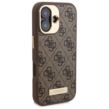 Original Case IPHONE 16 Guess Hardcase 4G Logo Plate MagSafe (GUHMP16SU4GPRW) brown