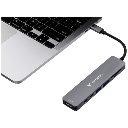 Adapter Hub Verbatim HDMI/USB-C           3.2/USB-C/2xUSB-A 3.2/SD/microSD aluminiowy 32158