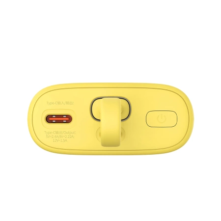 Powerbank Baseus Popsicle 5200mAh 20W z wbudowanym kablem Lightning (+ biały kabel Baseus Simple USB-C - USB-C 60W/20V/3A/30cm) - zółto-różowy
