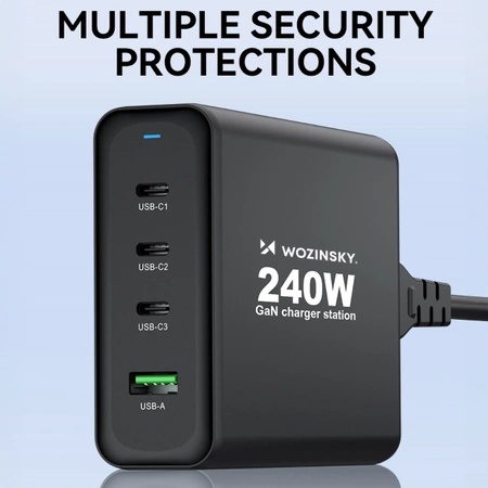 Wozinsky WGCSB 240W GaN wall charger USB-A / 3 x USB-C - black
