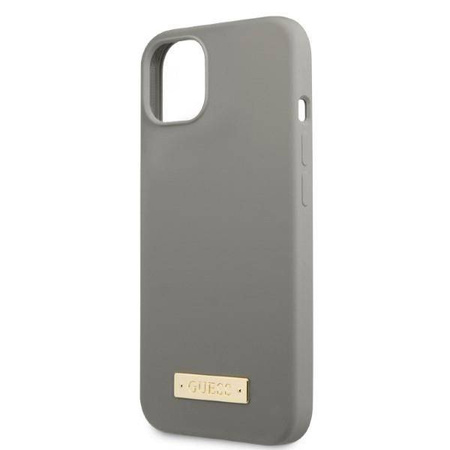 Original Case IPHONE 13 Guess Hard Case Silicone Logo Plate MagSafe (GUHMP13MSPLG) gray