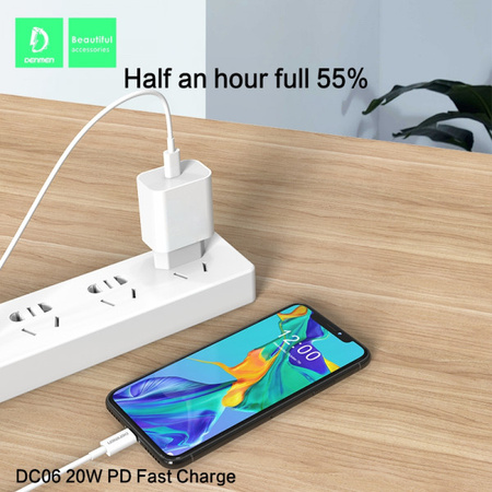 ŁADOWARKA SIECIOWA 3,6A 20W BIAŁA DENMEN + KABEL TYP-C 3600mA DC06  PD TYP-C DO TYP-C