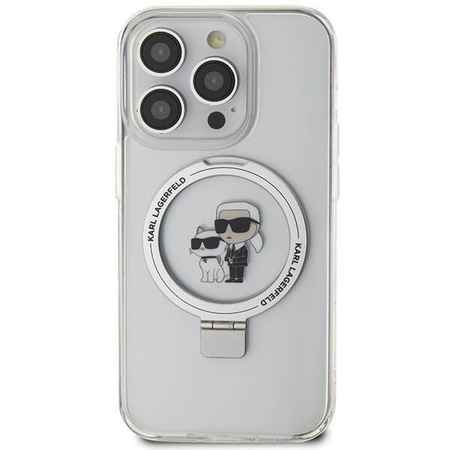Original Case IPHONE 15 PRO MAX Karl Lagerfeld Hardcase Ring Stand Karl&Choupettte MagSafe white