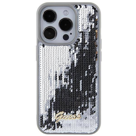 Etui Guess Sequin Script Metal na iPhone 15 Pro Max - srebrne