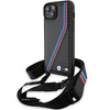 BMW M Edition Carbon Tricolor Lines &amp; Strap Hülle für iPhone 15 / 14 / 13 – Schwarz