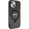 Guess Ring Stand Script Glitter MagSafe-Hülle für iPhone 15 – Schwarz