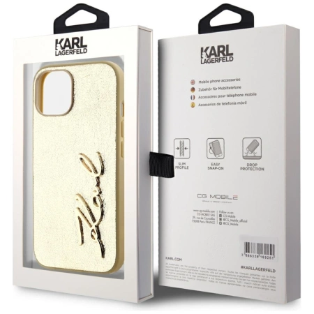 Karl Lagerfeld Wrinkled Metal Signature iPhone 15 Hülle - Gold