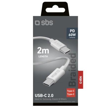 Kabel SBS TECABLETISSUETCC2G 2 x USB-C 2m 60W z Power Delivery - szary