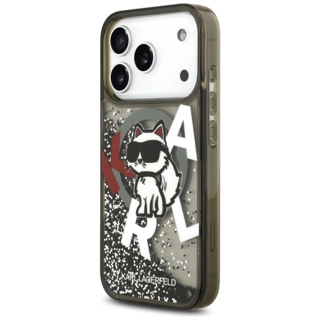 Etui Karl Lagerfeld Liquid Glitter Choupette Logo MagSafe na iPhone 17 Pro - czarne