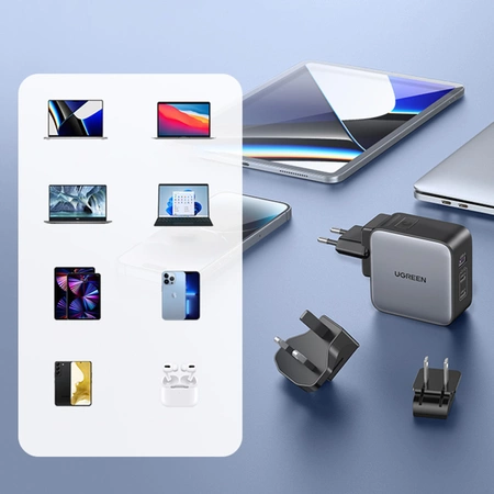 Ugreen szybka ładowarka sieciowa GaN USB / 2xUSB C 65W adapter wtyczka EU / UK / US czarna (CD296)