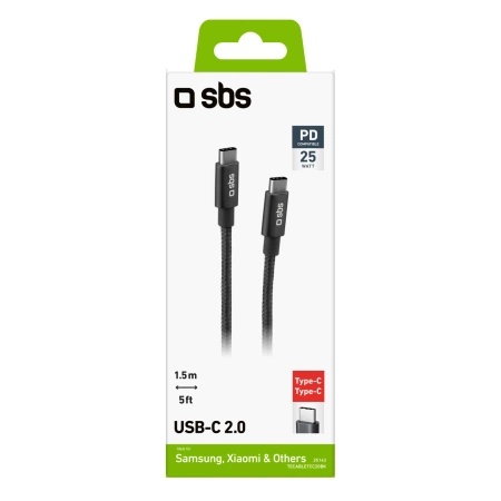 TECABLETCC20BK SBS-Kabel USB-C – USB-C 25 W Power Delivery 1,5 m – grau