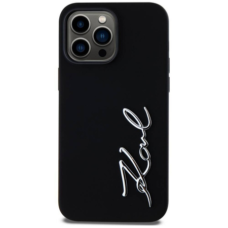 Original Case IPHONE 14 PRO MAX Karl Lagerfeld Hardcase Silicone Metal Script Logo black