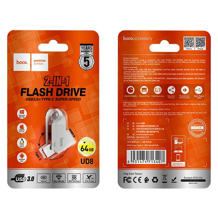 HOCO pendrive USB A + USB C UD8 64GB USB3.0