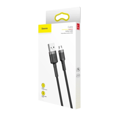 Nylonowy kabel przewód USB Micro Baseus cafule 1.5A 2 M CAMKLF-CG1 czarno- szary