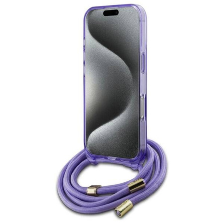Original Handyhülle IPHONE 16 PRO MAX Guess Hardcase Crossbody Cord Script MagSafe (GUHMP16XHCTSGNSU) violett