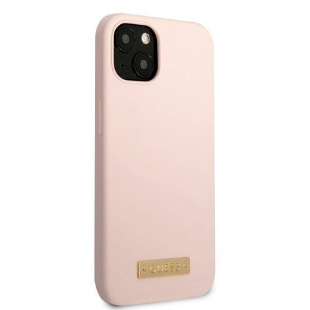Original Case IPHONE 13 MINI Guess Hard Case Silicone Logo Plate MagSafe (GUHMP13SSBPLP) pink