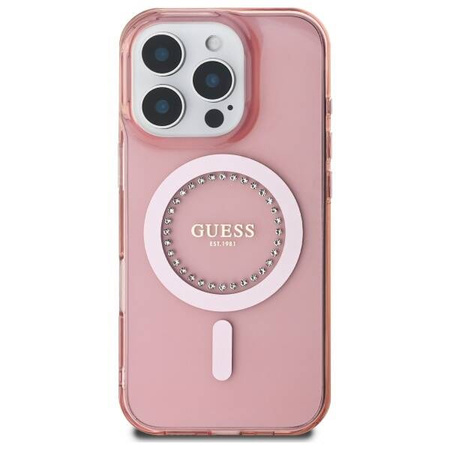 Original Case IPHONE 16 PRO Guess Hardcase IML Rhinestones MagSafe (GUHMP16LPFTDTEP) pink