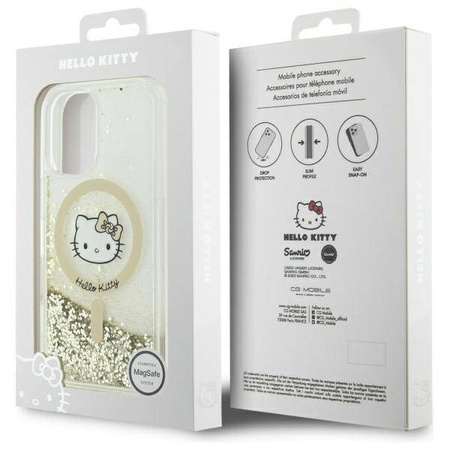 Original Handyhülle IPHONE 16 Hello Kitty Hardcase Liquid Glitter Fever MagSafe (HKHMP16SLGDIH) Gold und Weiß
