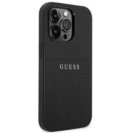 Guess Saffiano Metal Logo Stripes - Etui iPhone 14 Pro (czarny)