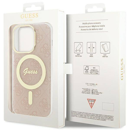 Oryginalne Etui GUESS hardcase IML 4G MagSafe GUHMP15LH4STP do Iphone 15 Pro różowy