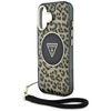 Original Handyhülle IPHONE 16 Guess HC IML Leopard Triangle Cord Strap braun