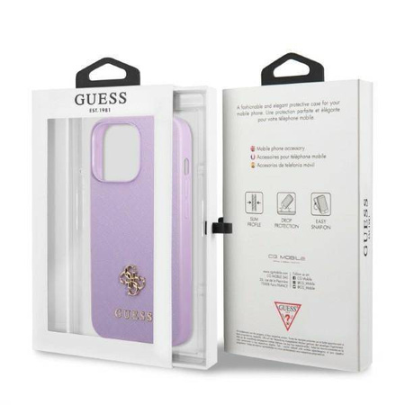 Original Case IPHONE 13 PRO Guess Hardcase Saffiano 4G Small Metal Logo purple