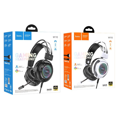 HOCO słuchawki przewodowe USB A + Jack 3,5 mm z mikrofonem gamingowe W110 2 m czarne