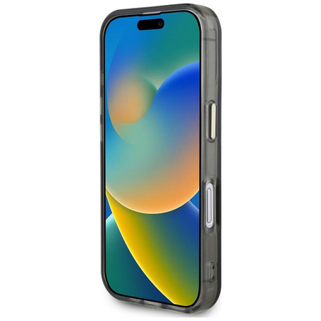 Original Handyhülle IPHONE 16 Guess IML Metal Mountain Logo MagSafe schwarz