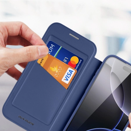 Etui Dux Ducis Skin X Pro na iPhone 17 Pro z portfelem, kompatybilne z MagSafe – niebieskie